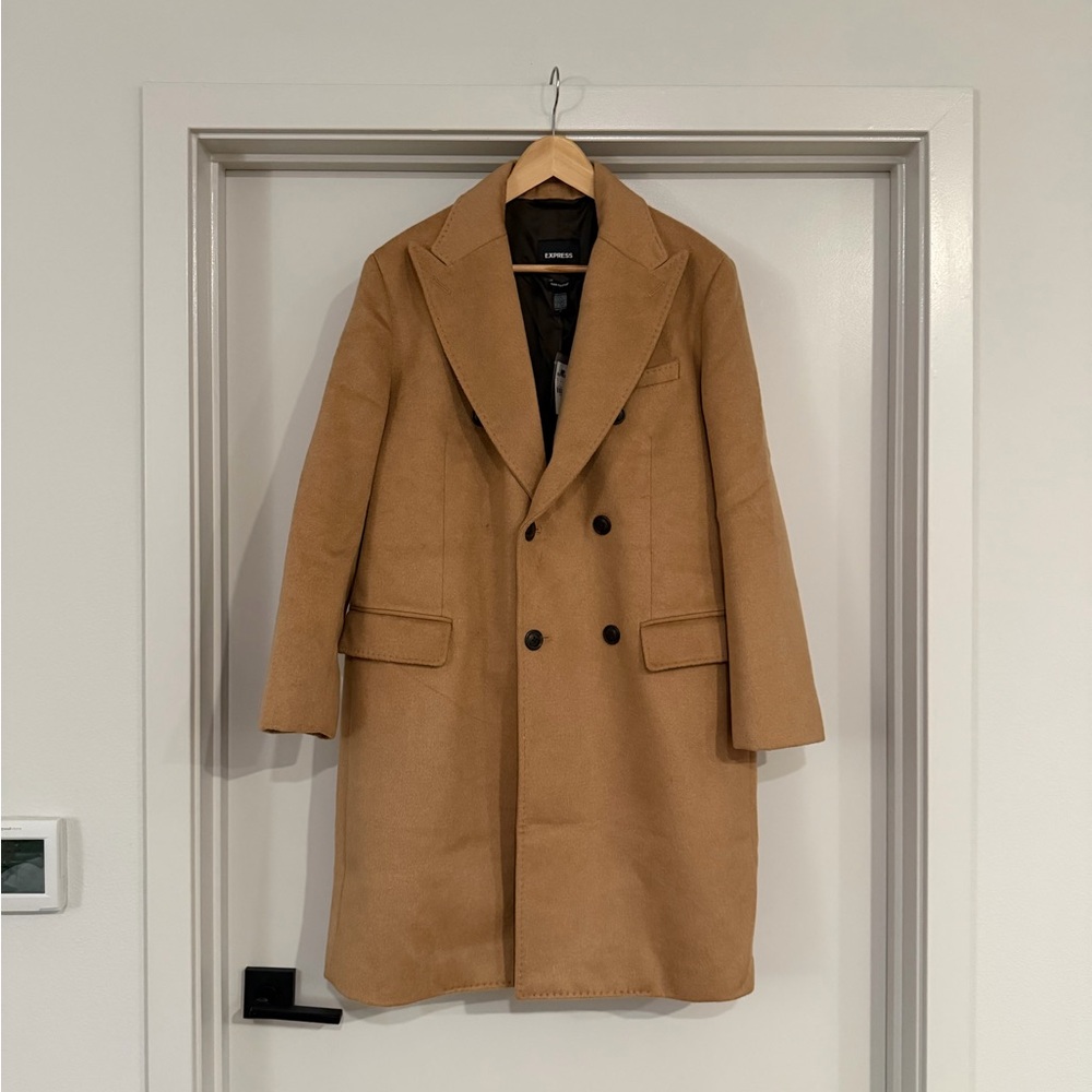Express Men's Camel Double-Breasted Trench Coat
